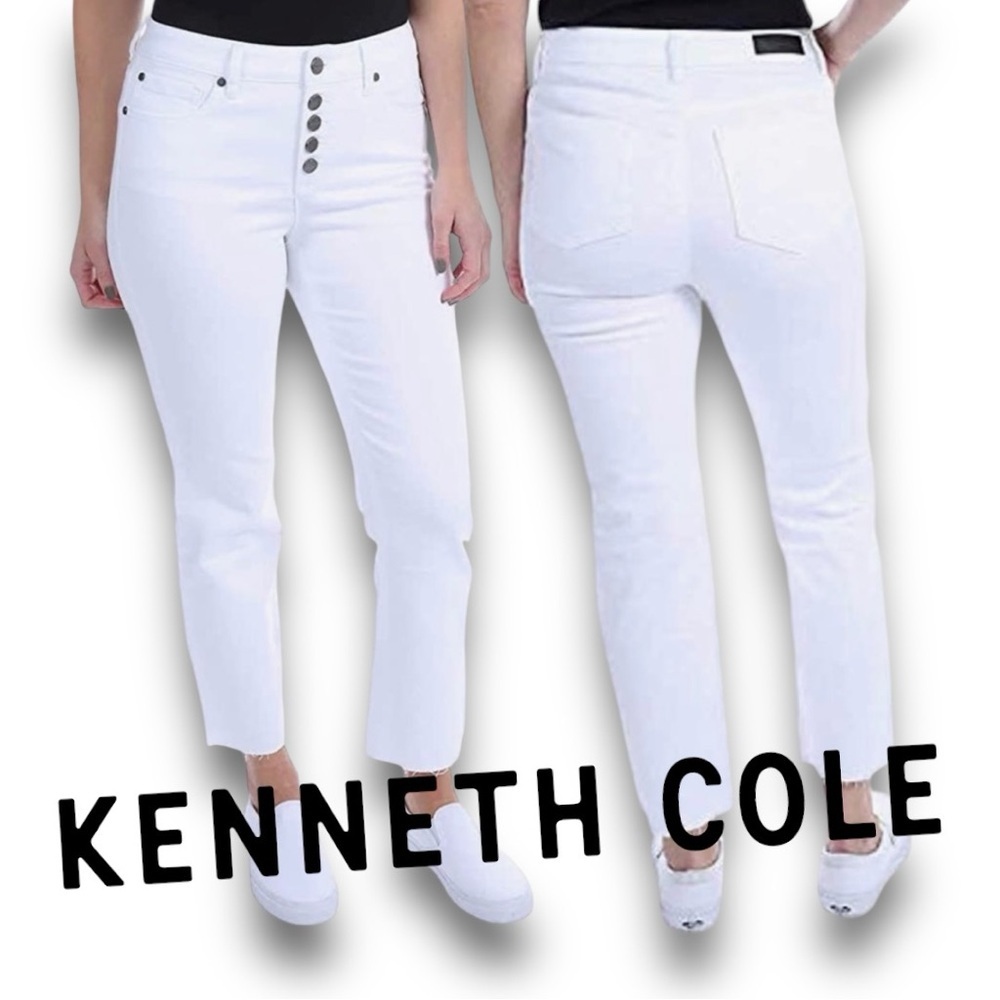 Kenneth Cole Jean High Rise Straight Leg Denim Pant Button Fly Size 8